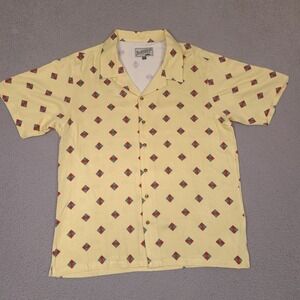 Bogey Boys Shirt Mens Medium Yellow Golf Button Up Rayon Camp Casual‎